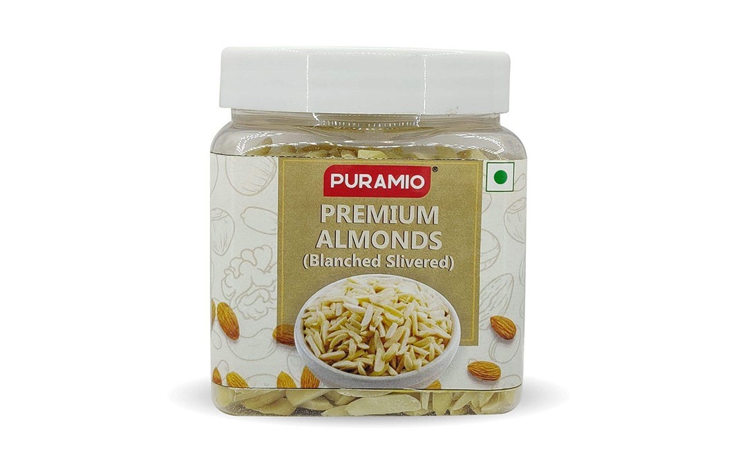 Puramio Premium Almonds (Blanched Slivered)   Plastic Jar  300 grams